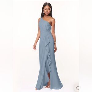 AZAZIE LIZA Dusty Blue Mermaid One Shoulder Chiffon Dress